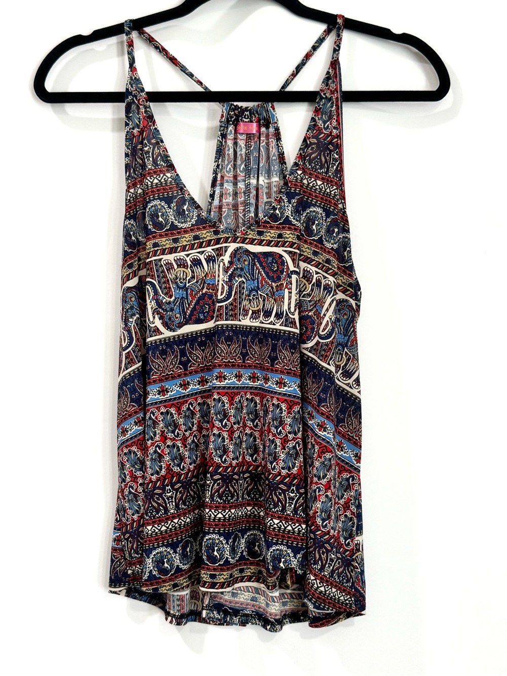 Sleeveless Paisley Halter Tank Top Junior Womens Medium Tribal Print